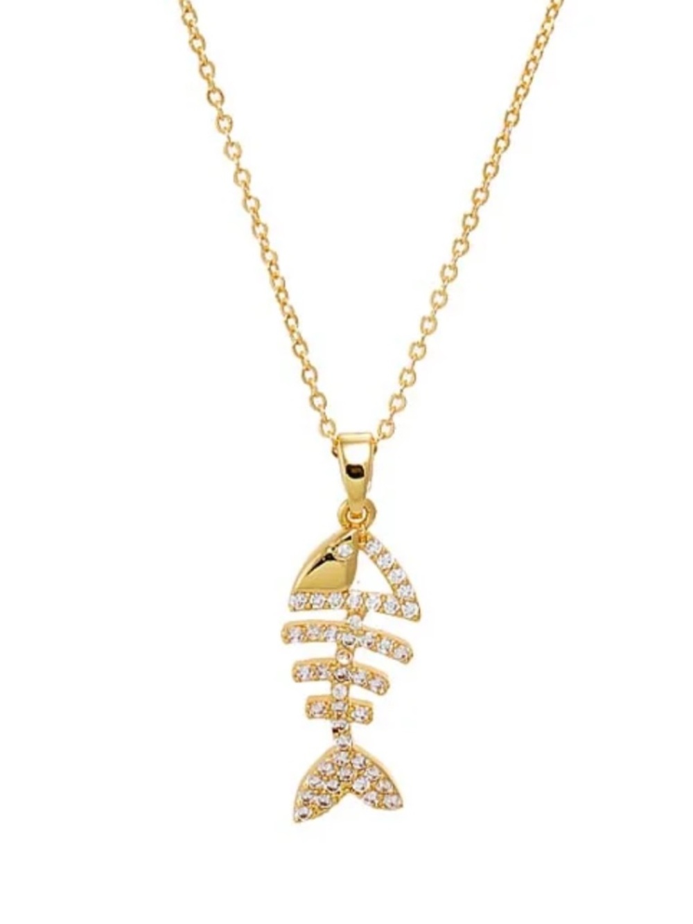 Gold Crystal Fishbone Pendant Necklace - Women's Jewelry